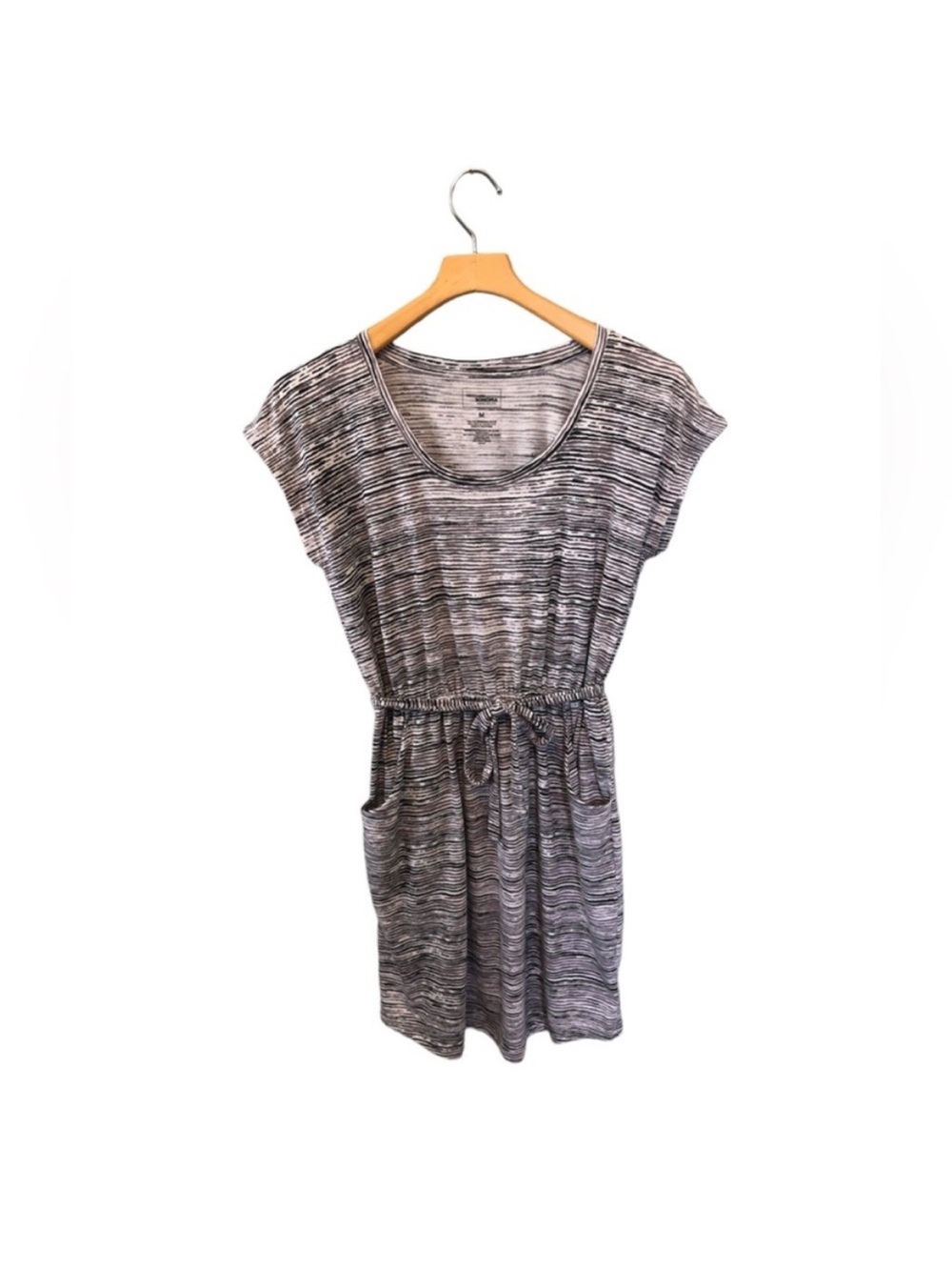 Sonoma Black Gray White Striped Scoop Neck Dress Pockets Size Medium
